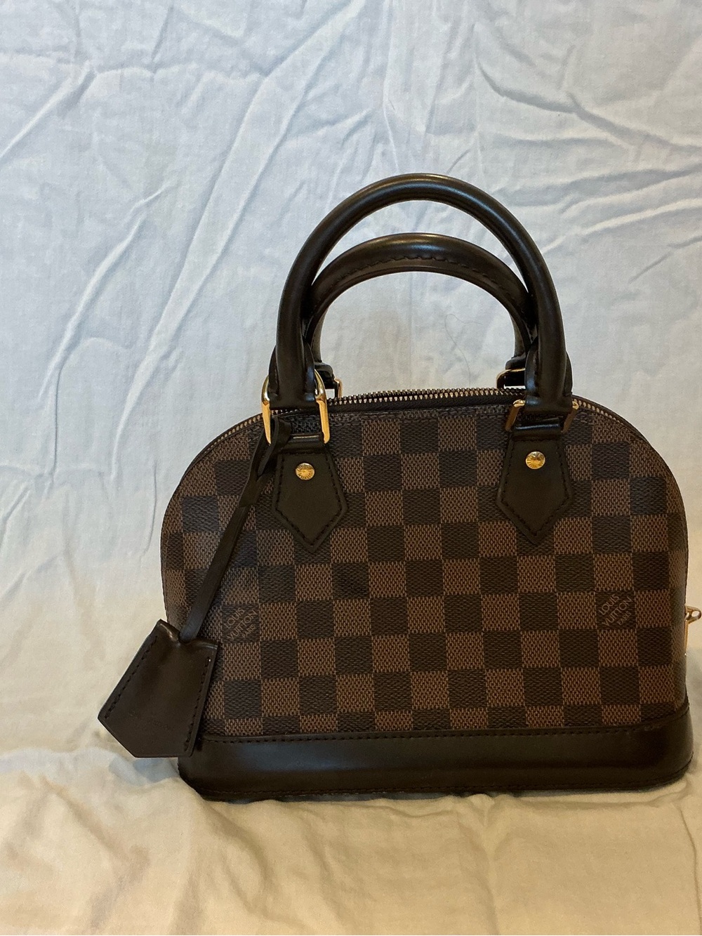 Louis Vuitton Brown Damier Alma Satchel with Dark Brown Trim